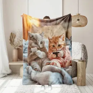 1pc cute cat animal print blanket, thickened flannel, warm, skin-friendly, soft, sofa blanket, bed blanket for all seasonsChristmas Gift,Gift for kids,Birthday Gift, Cozy & Soft