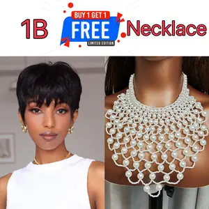 [Combo Sale] ShowReal Buy 1 Get 2 Pixie Wig With White Necklace Colorful 036 Short Pixie Cut Wig Wigs With Bangs Ready To Go Colorful Short Pixie Cut Wig Full Machine Made Wig