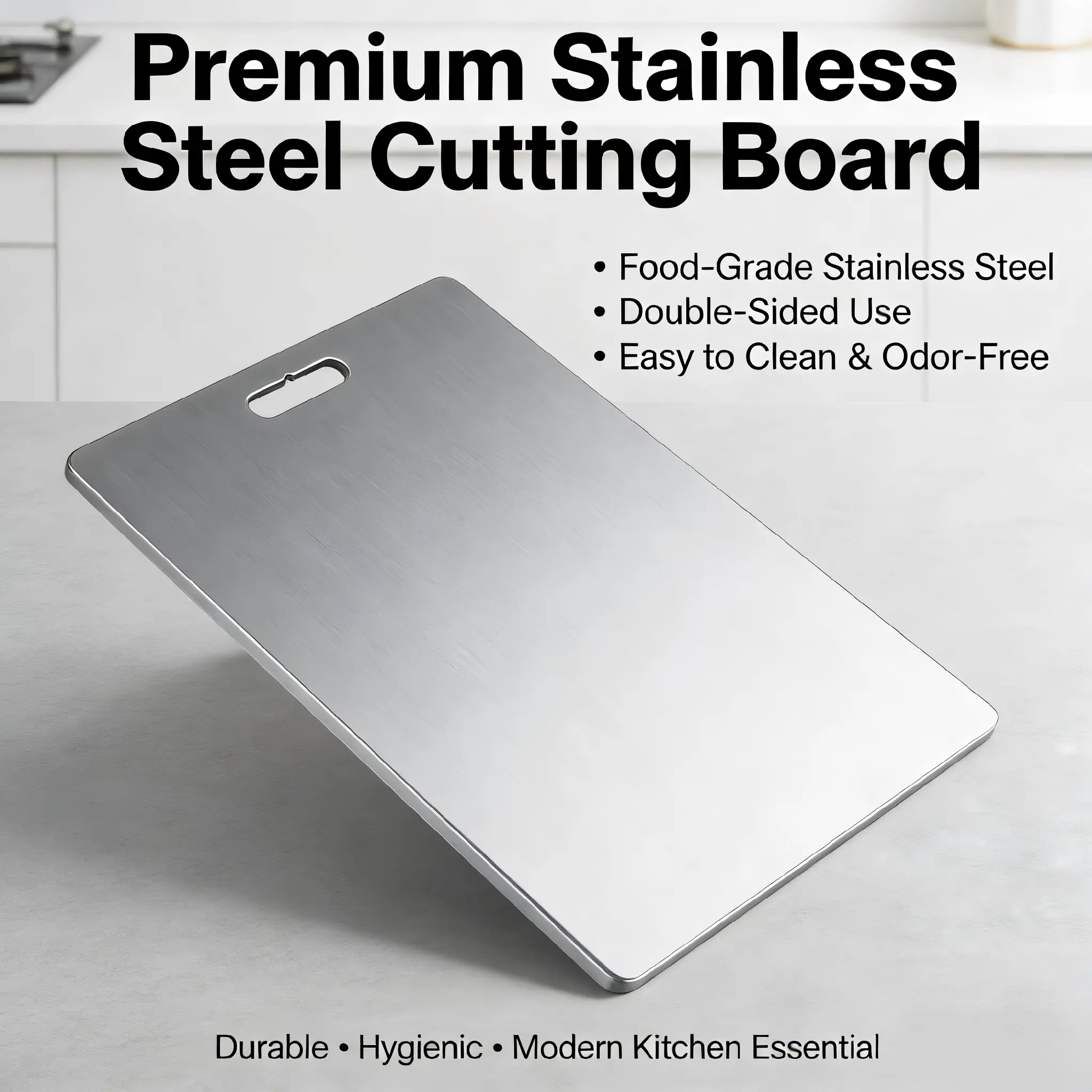 Premium Stainless Steel Chopping & Cutting Board (1 piece) - Durable, Heavy-Duty, Non-Porous, Rust-Resistant, Easy-Clean Home Use Prep Board with Modern Slim Space-Saving Design for Daily Home Use Meat, Vegetables, Food-Grade Stainless Steel, Fruit Prepar
