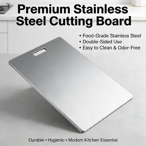 Premium Stainless Steel Cutting Board Set for Kitchen, Heavy-Duty Non-Porous & Rust-Resistant Surface, Easy-Clean Durable Prep Board for Meat, Vegetables & Fruits, Modern Space-Saving Design