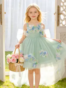 Kids Mesh Embroidered Elegant Cute Dress Suitable For Birthday Parties Evening Parties Performances Weddings Baptisms Ceremonies Flower Girl Dress