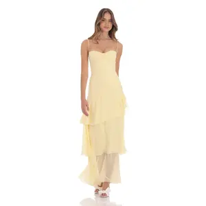 Long Ruffle Maxi Dress in Yellow