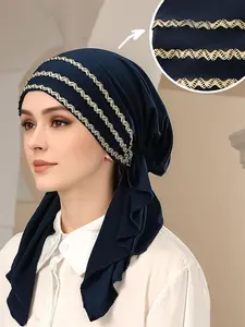 Women's Stretchable Hijab Scarf, Breathable Elegant Long Headscarf for Outdoor Sun Protection, Fashionable Plain Color Middle East Design