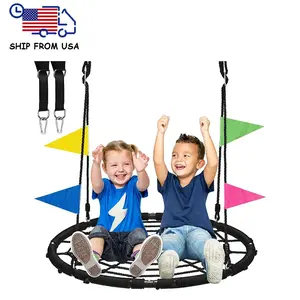 Zoshine 40-Inch Outdoor Round Bird Saucer Net Swing - Steel Spider Web Nest Tree Swing for Kids' Backyard Playground