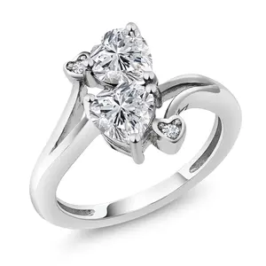 Gem Stone King 10K White Gold IGI Certified Lab Grown Diamond 2 Heart Shape Engagement Ring For Women | 2.04 Cttw | Heart Shape 6.5MM = 2.00 Ct | D-E Color | VS1-VS2 Clarity