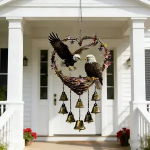 Large Eagle Pattern Wind Chime Set, 8x15.8 Inches, Handmade Metal Garden Decor, 1.49 Inch Bell, Durable Iron Hanging Ornament