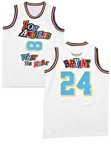 Kobe Bryant 8&24 Los Angeles What The Kobe Colorful Graffiti Basketball Jersey Black Purple Gold Trim Angel Wing Logo Breathable Mesh Sleeveless for Kobe Fans Supporters, Mamba Collectors Streetwear & Basketball Retro Enthusiasts