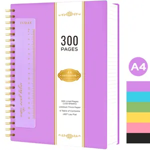 Lined Spiral Notebook, A4 College Ruled Notebooks For Women, PVC Waterproof Cover Note Pad, 300 Pages Large Notebook Journal For School Work Home Travel, 100GSM Thick Paper, 8.27'' X 11.2''
