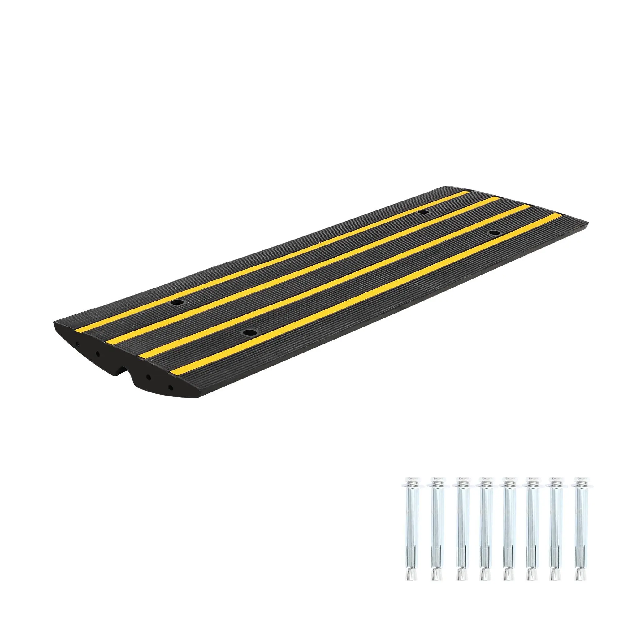 Heavy-Duty Rubber Curb Ramps with Beveled Edge, 110000 Lb Capacity, 2.4 In Rise, High Visibility Reflective Strips, Drainage Design, Expansion Screws for Driveways, Sidewalks (Wheelchairs, Trucks)