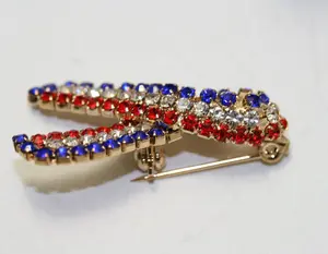 Rhinestone Patriotic Ribbon Brooch, Red White Blue Ribbon Pin,  Crystal USA Ribbon Pin 4th July Independence Day Jewelry