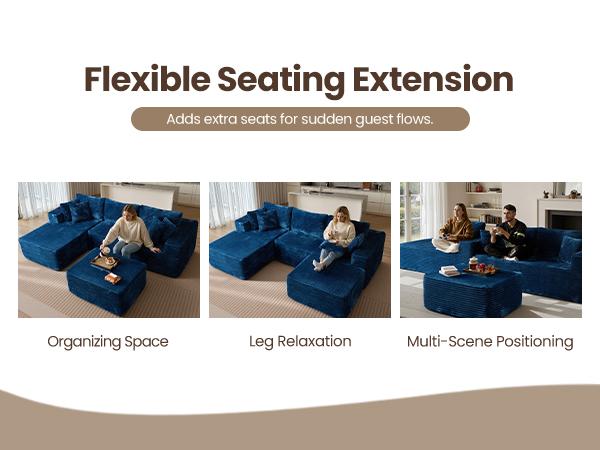 [Huge Bonus Gift] OOSWIFT L/U Shaped Cloud Modular Sofa – Ultra-Plush Corduroy, Deep Seat Comfort, Boneless Sectional Couch with Ottoman & Chaise, No Assembly, Living Room Upgrade