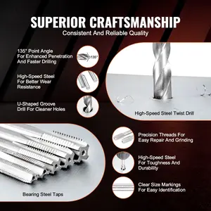 VEVOR 131 PCS Helicoil Thread Repair Kit SAE Tool 1/4 5/16 3/8 7/16 1/2 in UNC,repair tool kit