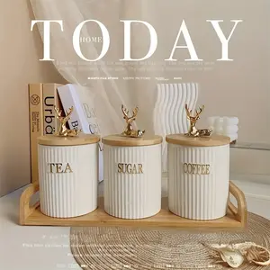 Luxury Deer-Top Ceramic Sealed Jars Set, Moisture-Proof Tea Coffee Storage, High-Aesthetic Candy Jar, Perfect for Parties Weddings Decor