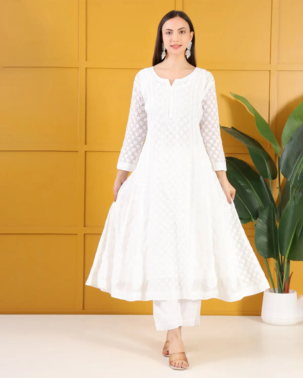 Chandrika Kota Cotton White Anarkali