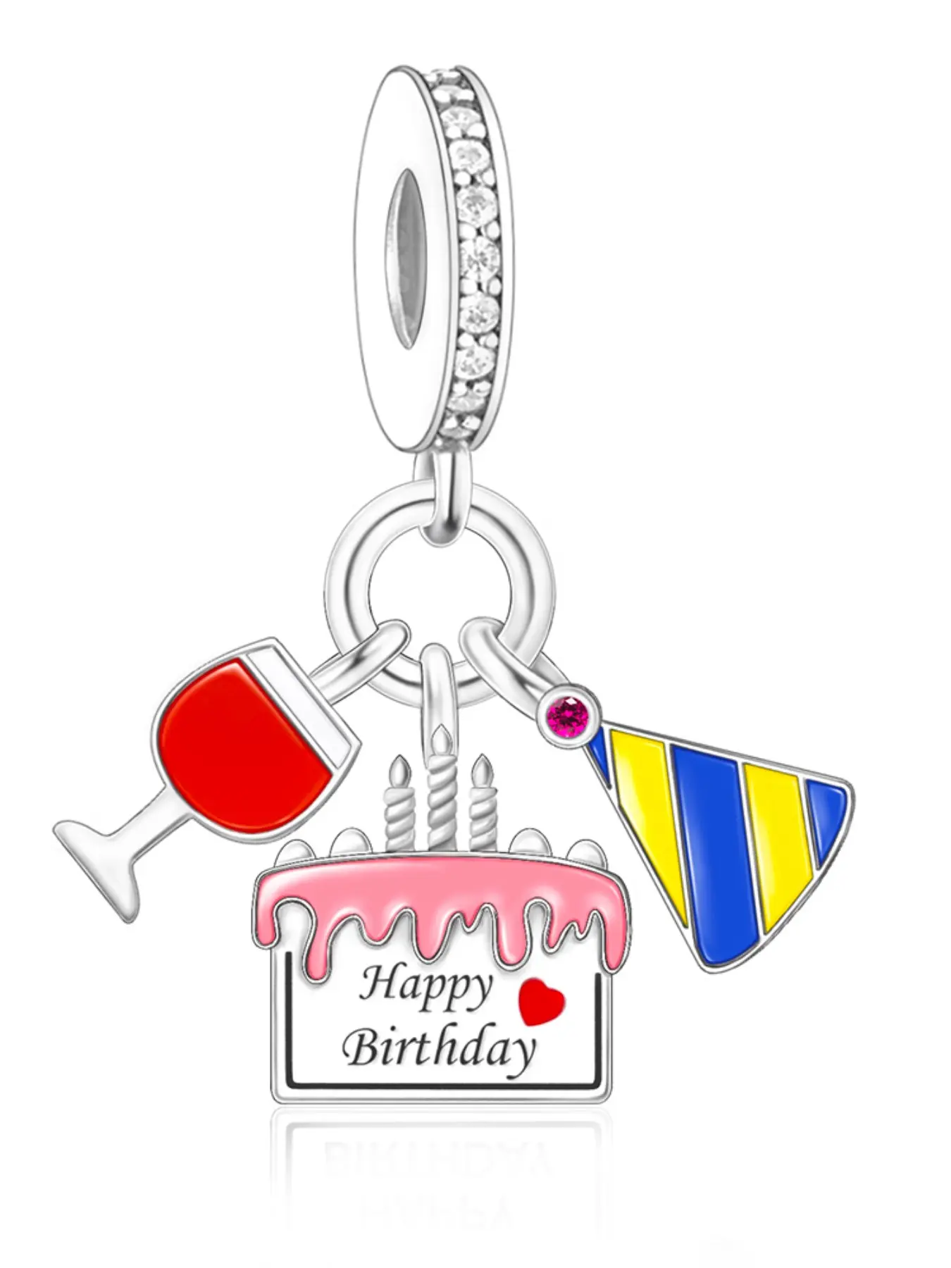 Silver Color Copper Charm Pendant, Zircon Embedded Birthday Cake Design, Cute & Versatile Gift for Friends, All Seasons Accessory, Dainty Fashion Jewelry