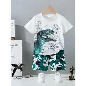 Toddler Boy Dinosaur Print T-Shirt And Shorts Two-Piece Set, for Outdoor
