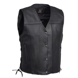 DANIEL SMART Trailox Men's Bike Style Motorcycle Protective Leather Vest - 1.2-1.3mm Diamond Soft Mild Cowhide, V-Neck, Side Laces, YKK Pockets, Antique Snaps, Conceal Carry, Cell Phone Pocket, Reinforced Gear, Bike Style Vests, Protective Vest Vests