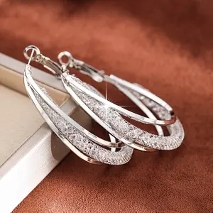 Mesh Twisted Hoop Earrings Inlaid Shiny zirconia Beautiful Birthday/ Valentines Gift Ear Piercing Jewelry