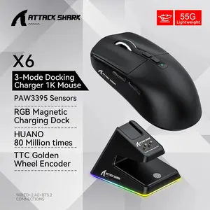 Attack Shark X6 Wireless Ergonomic Gaming Mouse, Adjustable Dpi Wired 2.4g Bluetooth-compatible, High Precision Rechargeable Mice for Gamers, Computer Peripherals