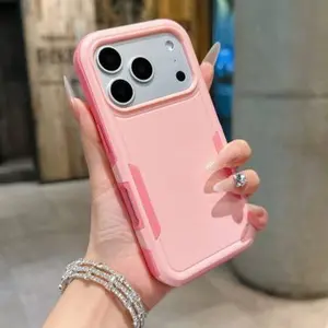 Suitable for iPhone 17 Pro Max, 13/14/15/16 Pro, minimalist color-blocking two-in-one thickened drop-proof premium couple protective Smartphone case