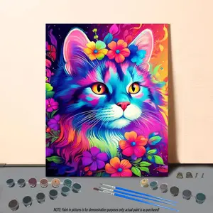 Cat Pattern DIY Painting Kit without Frame, 1 Set DIY Painting Kit with Paint and Brush, Wall Art Decor for Home Living Room Bedroom