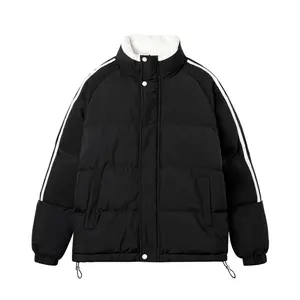 Men's fashion choice!   100% handmade warm cotton jacket, striped long sleeves with pockets puffer jacket, windproof and warm, perfect for everyday leisure time, men jackets for winter