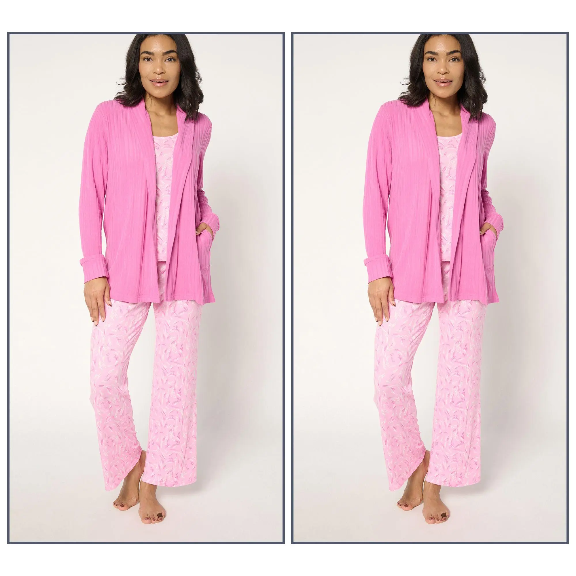 MUK LUKS Cloud Knit and Ribbed Knit Three Piece Pajama Set
