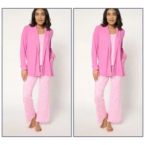 MUK LUKS Cloud Knit and Ribbed Knit Three Piece Pajama Set