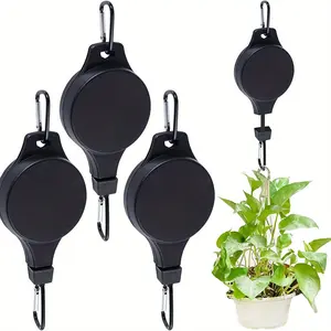 3 Adjustable Height Retractable Plant Hanging Hooks with 3 Wheels, Indoor Outdoor Plant Rack for Garden Baskets and Bird Feeders