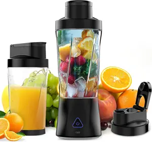 Electric Portable Blender, 360 Watt Power Blender Personal Blender for Shakes and Smoothies, 6000mAh USB Rechargeable, BPA Free 24 Oz Citrus Juicer Cup with 6 Blades and Lid Blender, Self-Cleaning Portable Juicer for Kitchen/Travel, Black