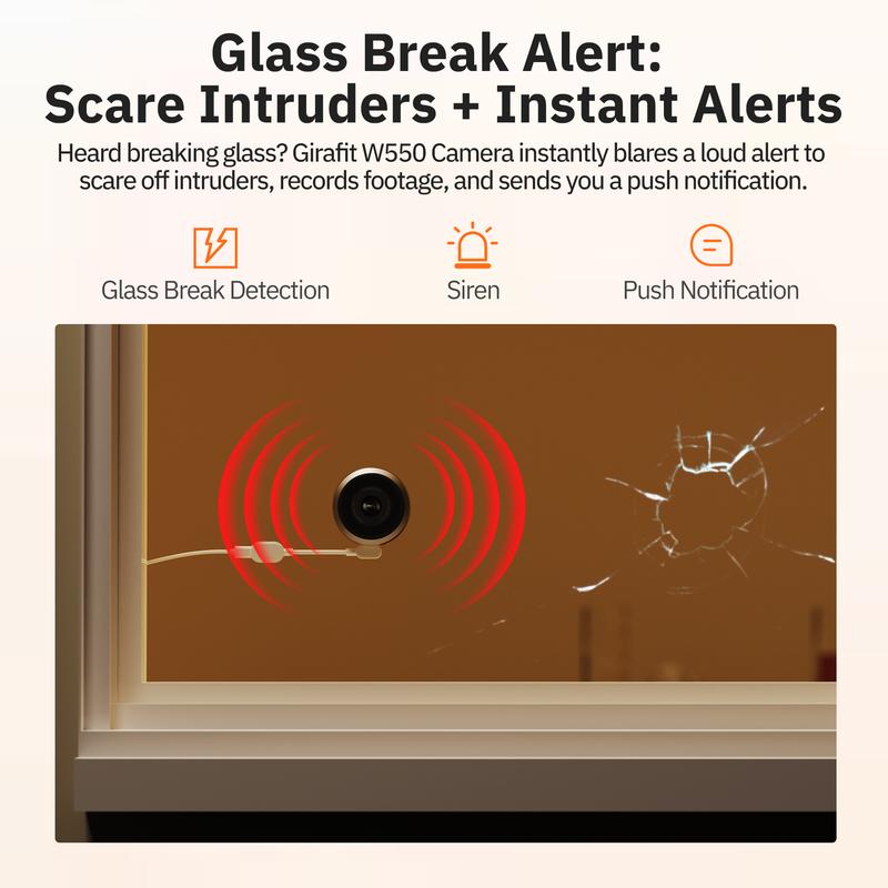 Girafit 5MP 3K Window Camera,2.4GHz & 5GHz Wi-Fi Indoor Security Camera with Thermometer and Hygrometer ChroMax Al Color Night Vision,Person & Motion Detection,24/7 Record