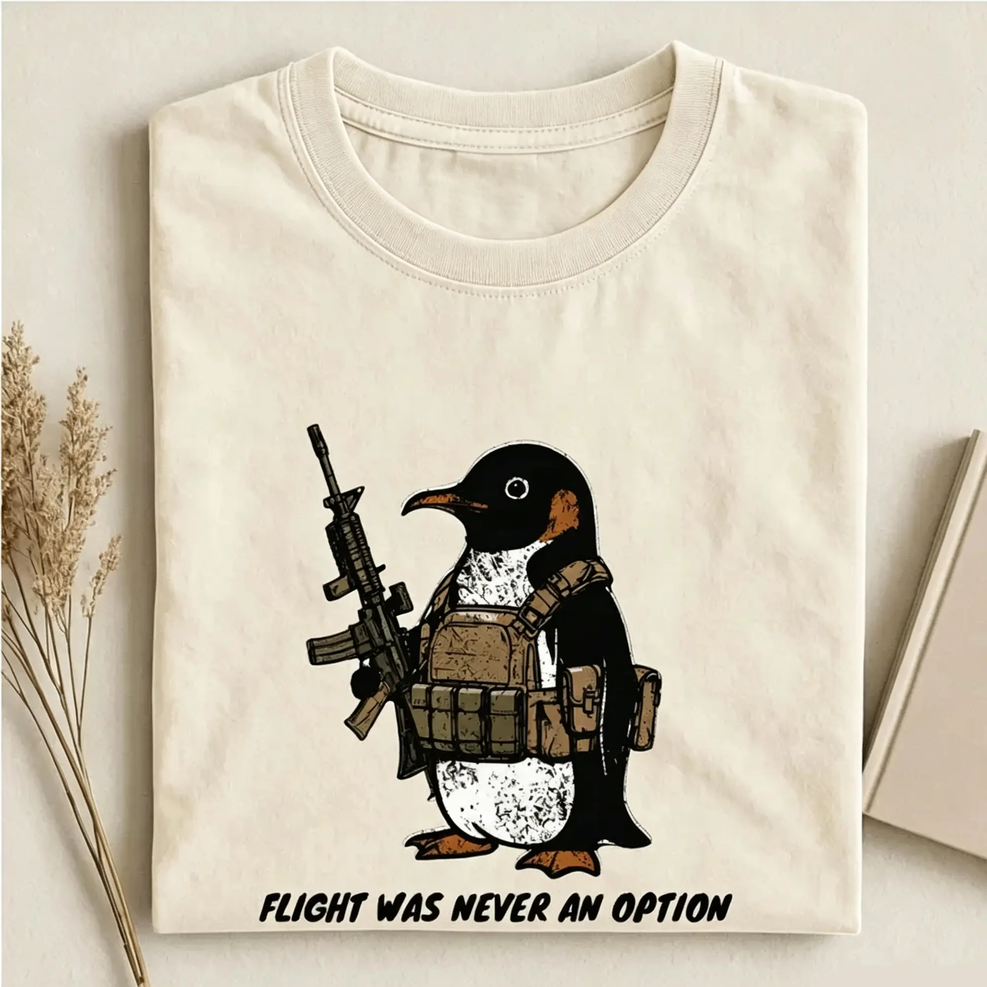Tactical Penguin T-shirt, Flight Was Never An Option Tee, Funny Military Animal Shirt, Armed Penguin Meme, Funny Gift For Him