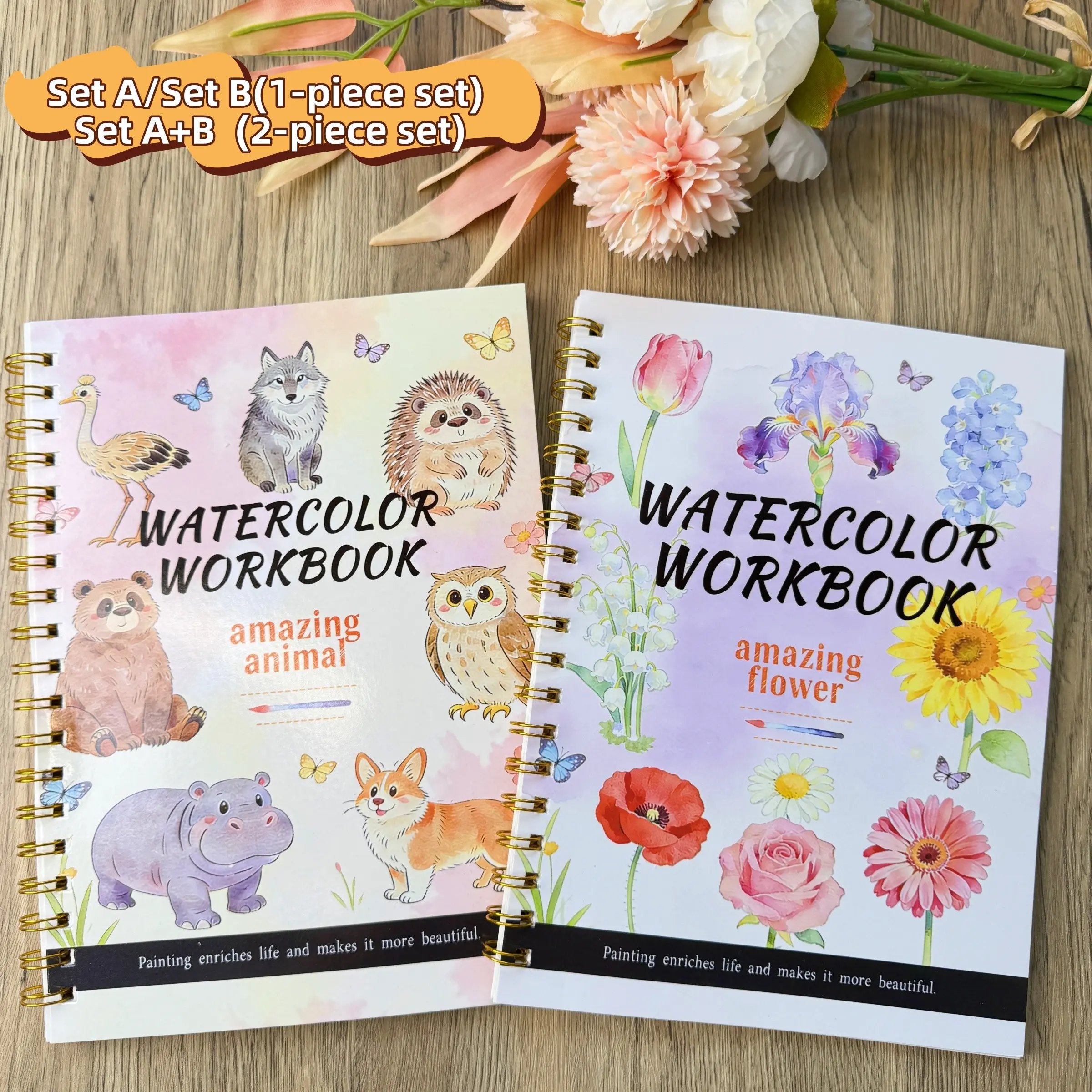 Watercolor Practice Book Set, Watercolor Workbook, Floral and Animal Themes, Includes Reference Images and Tutorial, Ideal for Beginners, Perfect Gift