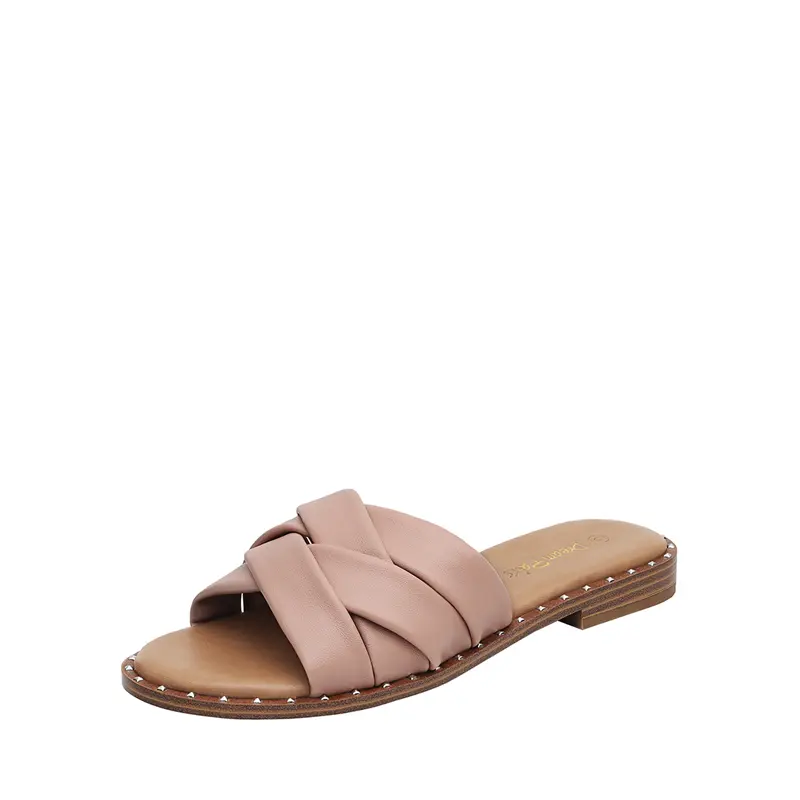 DREAM PAIRS Women's Studded Synthetic Open Toe Flat Slide Sandals - 0.7" Low Heel, Comfy Daily Wear Footwear with Foam Insole, Soft Footbed, Fashionable Comfy Sandals, Women's Sandals