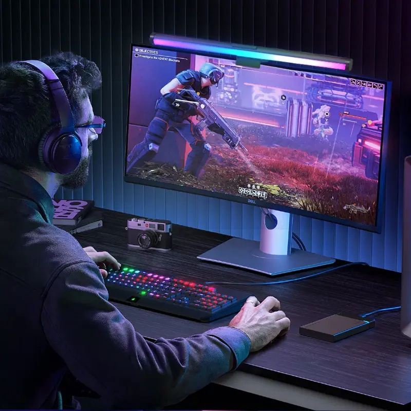 1pc USB Powered 40cm Cool RGB Light, Semi-Embedded Rgbw and 3 Color Adjustable Computer Screen Backlight, 4 Lighting Modes, Eye-Care USB Control, Adjustable Led Lights