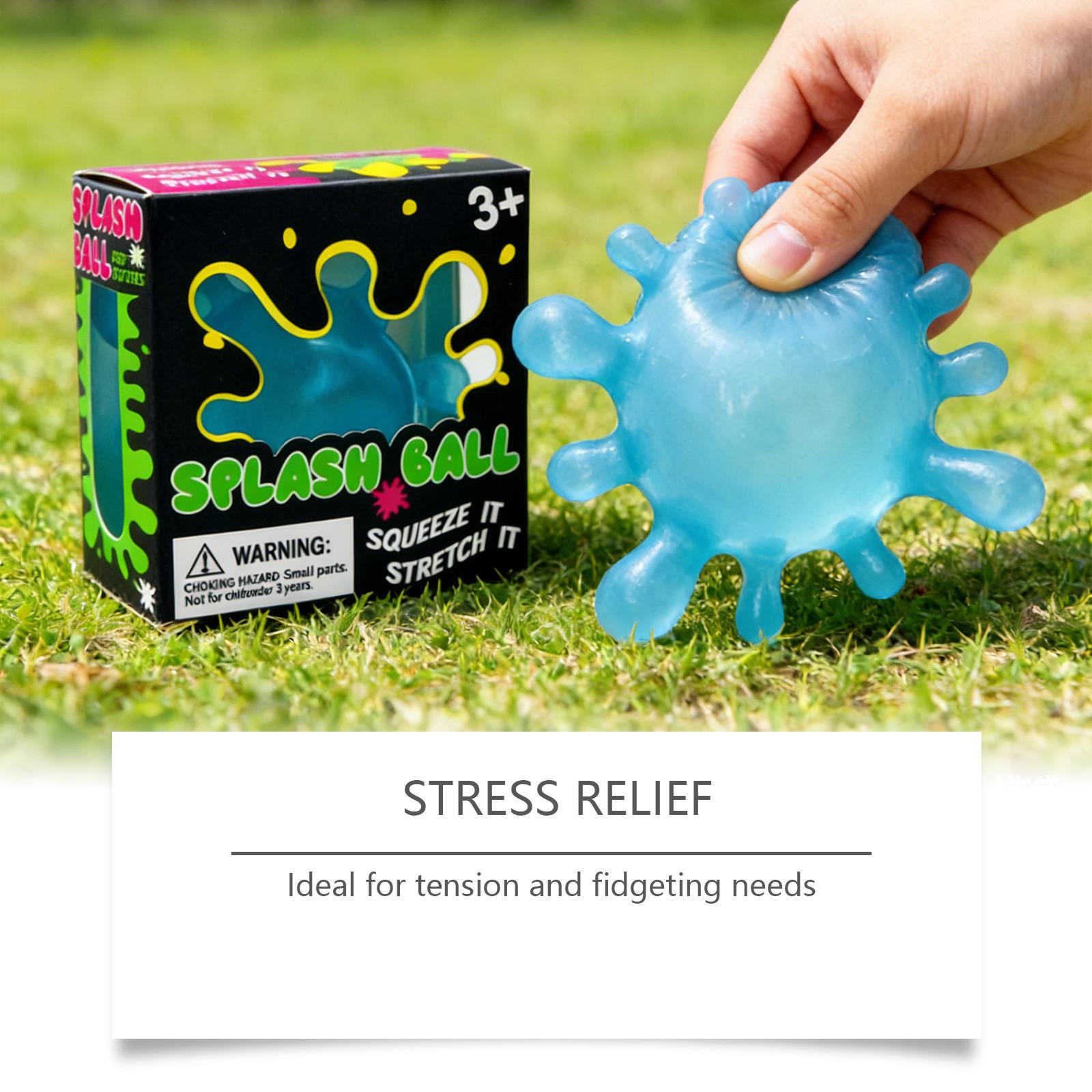 Stretchable squeeze Splash Ball toy for stress relief, blue water drop sensory fidget toys for kids and adults, squishy splat ball toy for anxiety relief, cool office desk toys, birthday party favors, stocking stuffers, sensory classroom prizes