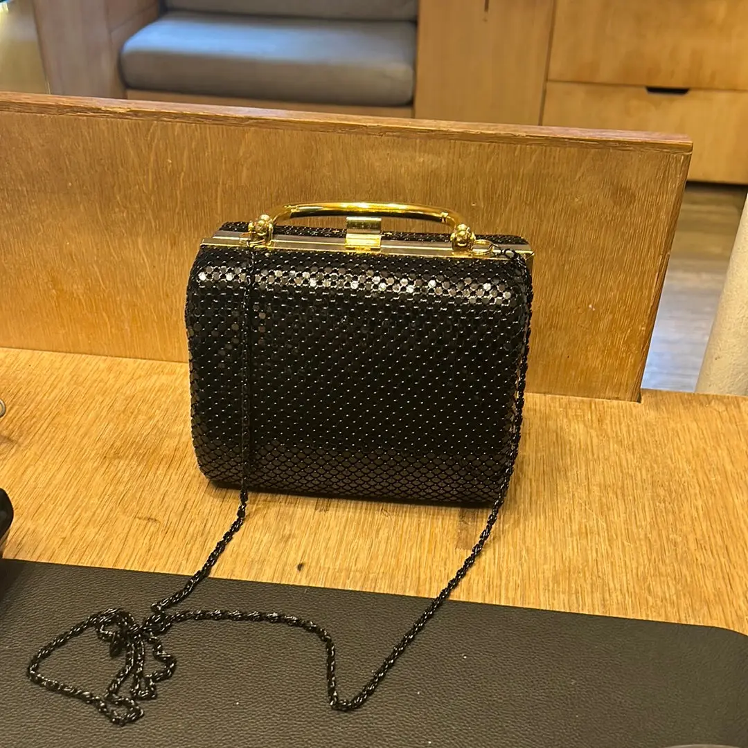 Vintage Black Sequin Purse with Gold Hardware - Paris