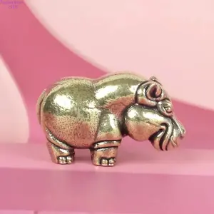 Vintage Brass Hippo Sculpture Handmade Animal Figurine Rustic Home Decor Accent for Desk Bedroom Living Room Office Unique Art Collectible Ideal Father's Day Gift for Animal Lovers