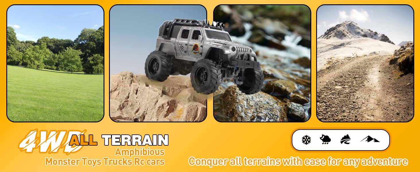 1:64 Mini RC Jeep Truck Toy Gift, Alloy Body Remote Control Car with LED Lights, 2.4GHz Wireless Control, Adjustable Speed & Steering