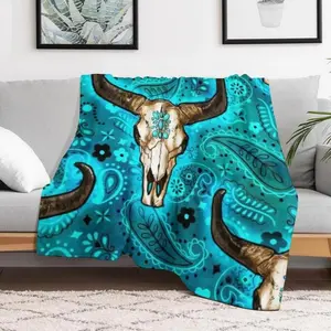 Soft Comfortable Funny Throw Blanket Super Flannel Fleece Dual-Sided Printed Blanket,Teal Buffalo Western Style,Cozy Mom Gift Plush Cow Blanket,Fuzzy