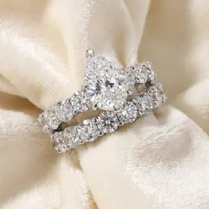 Certified 13Ct Pear Shape Diamond Eternity Wedding Ring Set 14k Gold Lab Grown