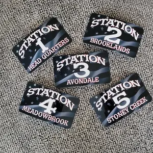 Custom firefighter helmet ID badges, Unit or station tags.  Any design