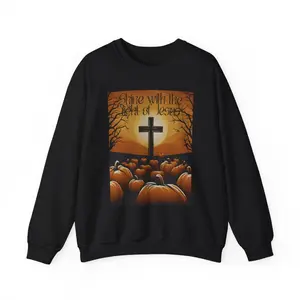Religious Fall Halloween Sweatshirt, Christian Autumn Crewneck, Jesus Light Apparel, Inspirational Halloween Jumper, Religious Fall Top