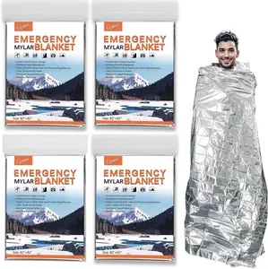Large 82” x 62” Survival Emergency Mylar Thermal Blankets, Thermal Survival Blanket Perfect for Camping, Hiking, Body Insulation, Outdoors, Car Survival Kit, Bug Out Bag (4 Pack)