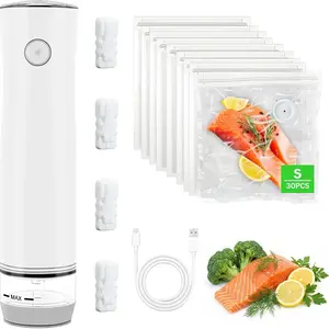 2026 Upgraded Vacuum Sealer Set,Portable mini Cordless Vacuum Sealing pump, Portable Vacuum Sealer Machine for Food Storage and Sous Vide With 30 Reusable Vacuum Seal Bags (21 * 22CM) Compact & Powerful Handheld Food Sealer for Freshness Vacuum Sealer Kit