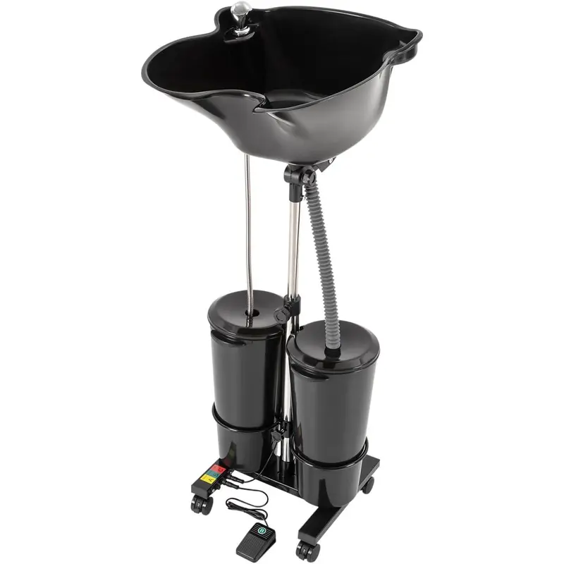 Portable Shampoo Bowl with Electric Pump, Hair Washing Station for Home & Barber Use, Portable Sink for Washing Hair with Dual-Bucket Design, Height Adjustable Stand