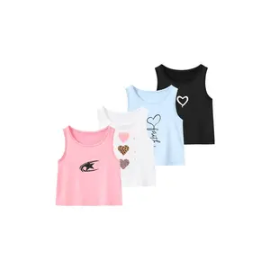 4-Pack #SummerVibes Girls' Summer Fashionable, Unique-Print, Slimming, Versatile, Trendy Sleeveless Tank Tops: Breathable, Everyday, Versatile Tops