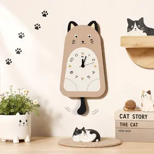 Cute Wooden Swinging Tail Cat Clock, Pendulum Clock, Animal-Shaped Clock, Cat-Themed Gift, Exquisite Home Decor, Holiday Gifts
