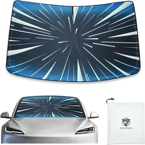 Ludicrous Sunshade for Tesla Model S/3/X/Y Front Windshield Sun Shade Accessories Juniper/Highland Foldable Car Window Sun Blocker with Organizer Bag,Triple-Coated Triple Layer