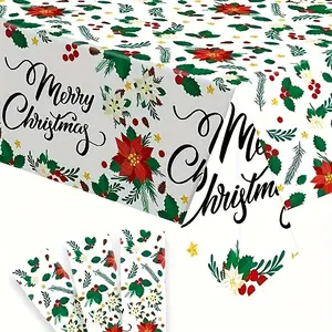 3 pieces disposable Christmas tablecloth 108 x 54 inches | disposable plastic Christmas tablecloth | rectangular dining table Christmas tablecloth | Christmas tablecloth decoration
